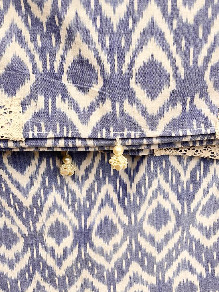 Cream and Blue Ikkat Designer Cotton Saree | Swathi Nanda Sarees