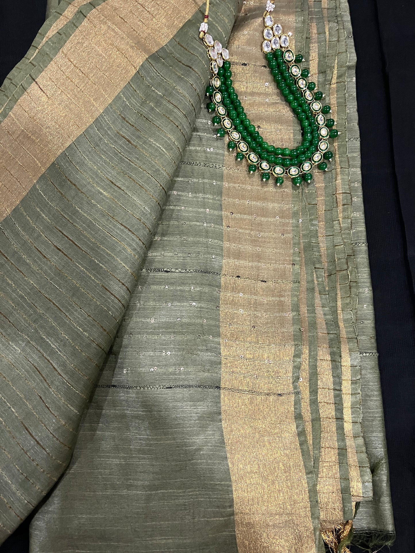Moss Green Tussar Saree | Swathi Nanda Sarees