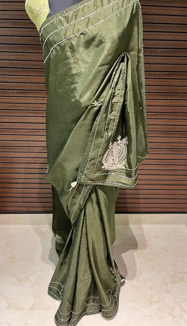 Sara Mehendi Green Embroided Saree | Swathi Nanda Sarees