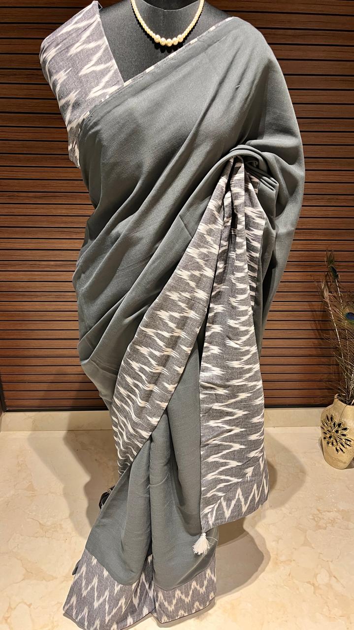 Grey Ikkat Designer Cotton Saree | Swathi Nanda Sarees