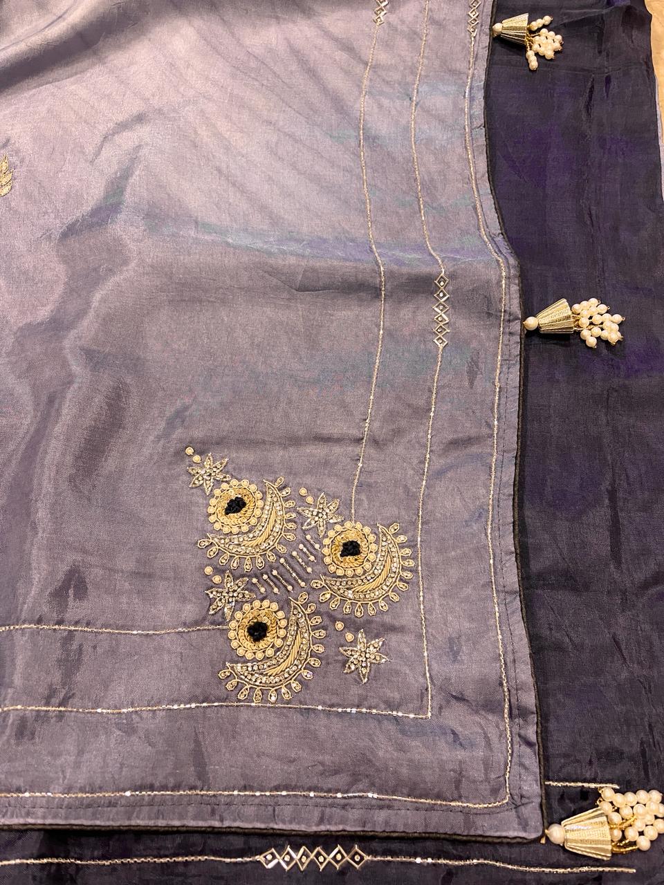 Sara Lavender Embroided Saree | Swathi Nanda Sarees