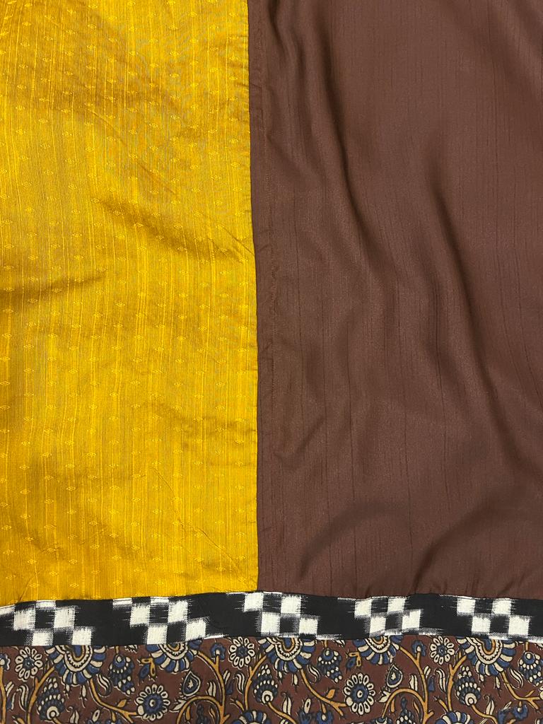 Brown and yellow Cotton Designer Kalamkari Saree | Swathi Nanda Sarees