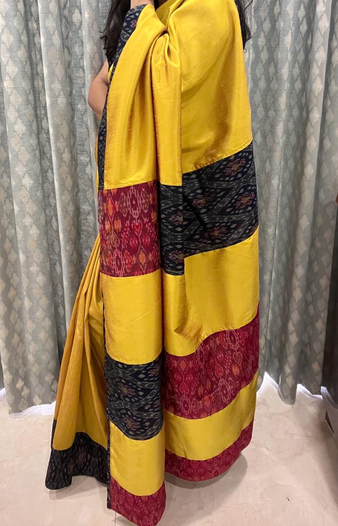 Yellow and Blue pochampally Ikkat Designer Saree | Swathi Nanda Sarees