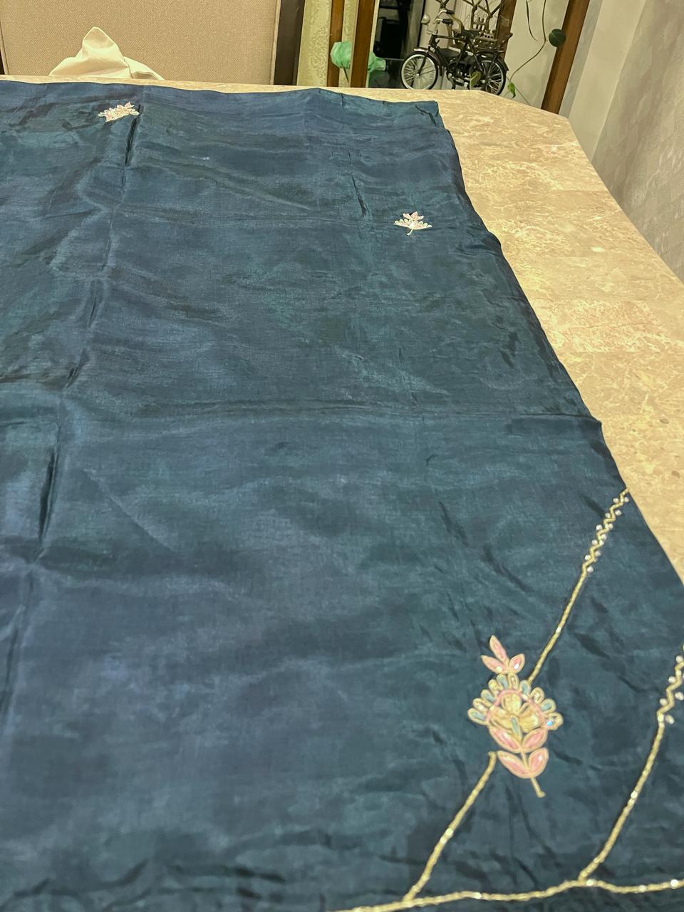 Sara Teal Green Embroided Saree | Swathi Nanda Sarees