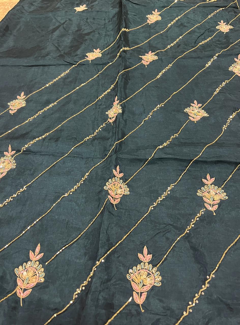 Sara Teal Green Embroided Saree | Swathi Nanda Sarees