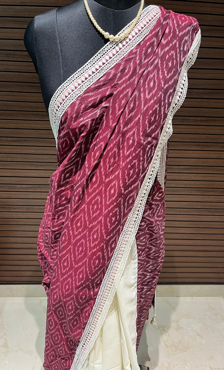 Cream and wine maroon Ikkat Designer Cotton Saree | Swathi Nanda Sarees