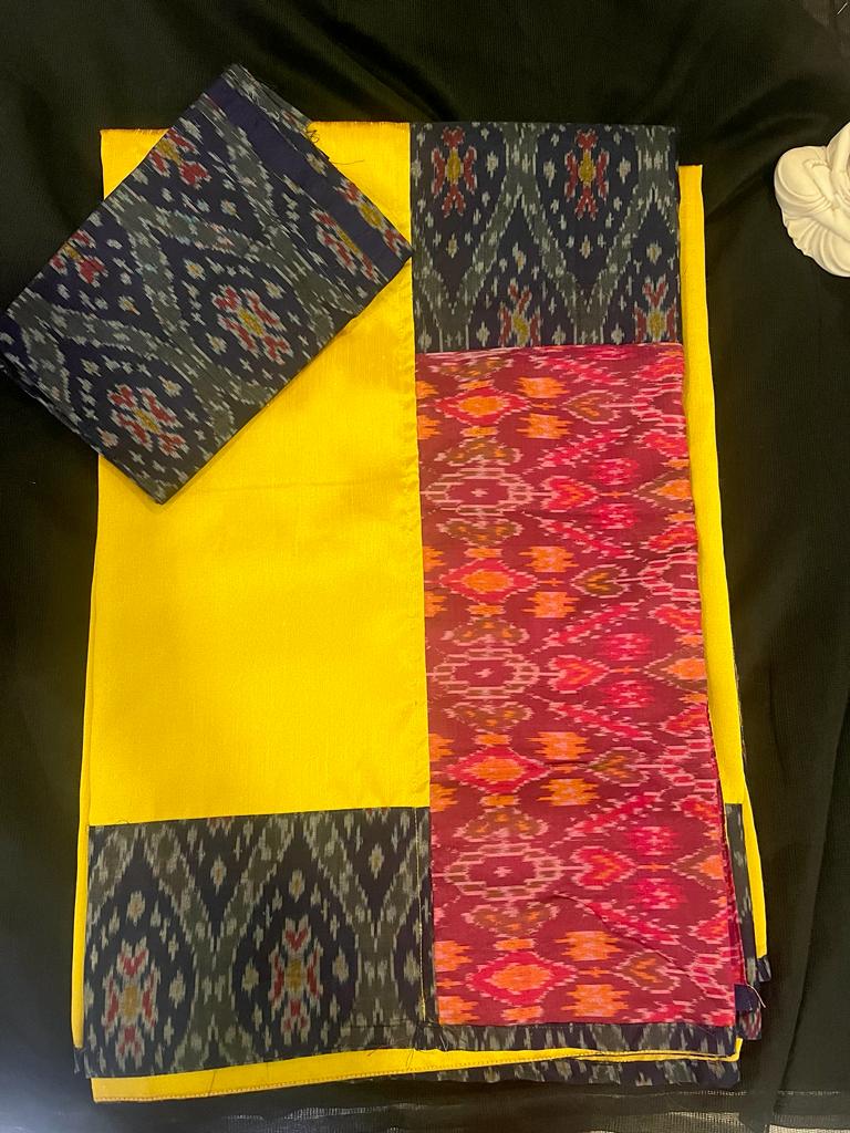 Yellow and Blue pochampally Ikkat Designer Saree | Swathi Nanda Sarees