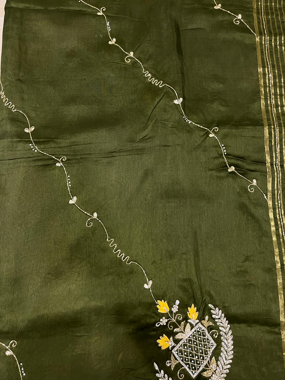 Sara Green Embroided Saree | Swathi Nanda Sarees