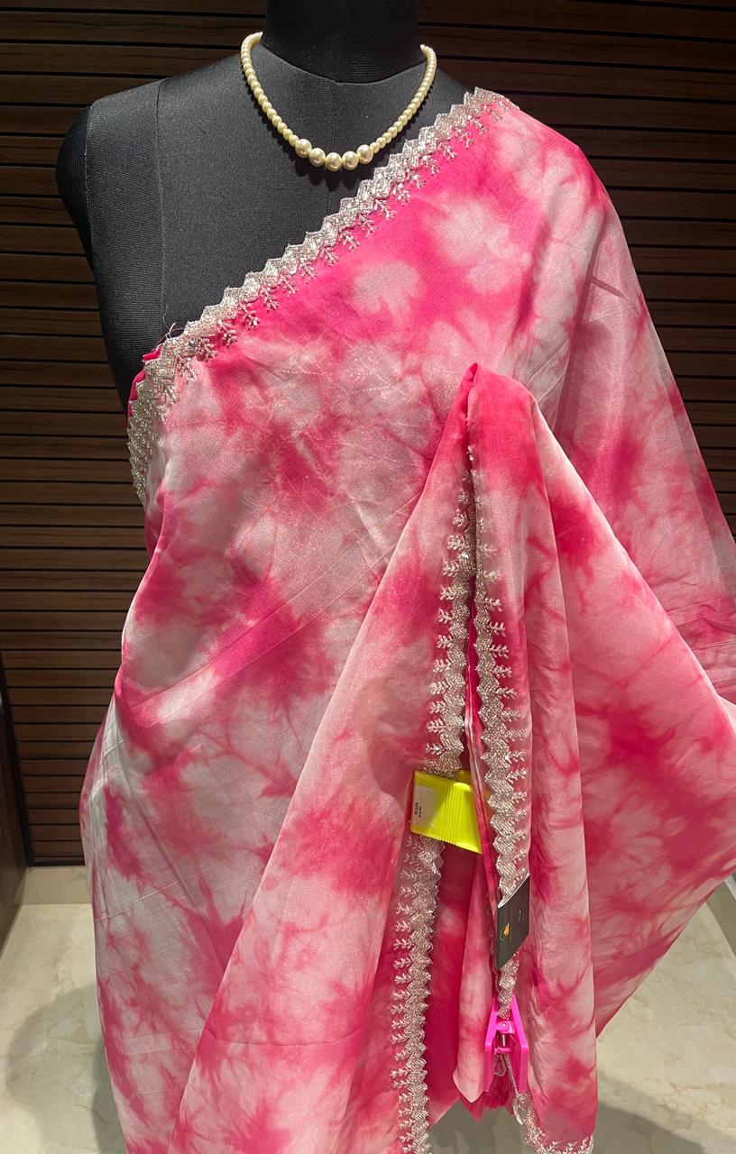 Pink Shibori Organza Saree | Swathi Nanda Sarees