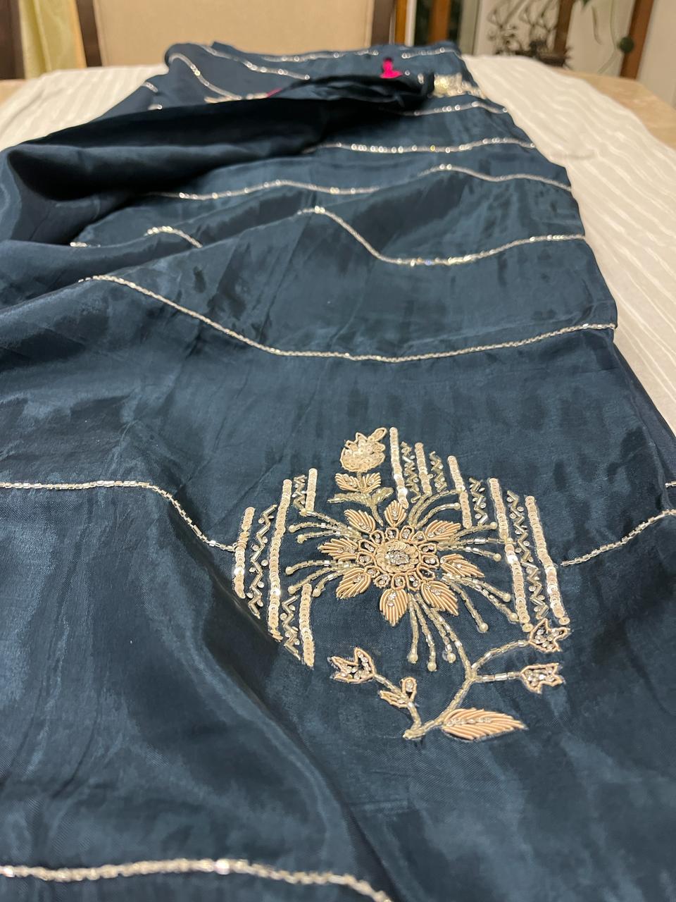 Sara Teal Green Embroided Saree | Swathi Nanda Sarees