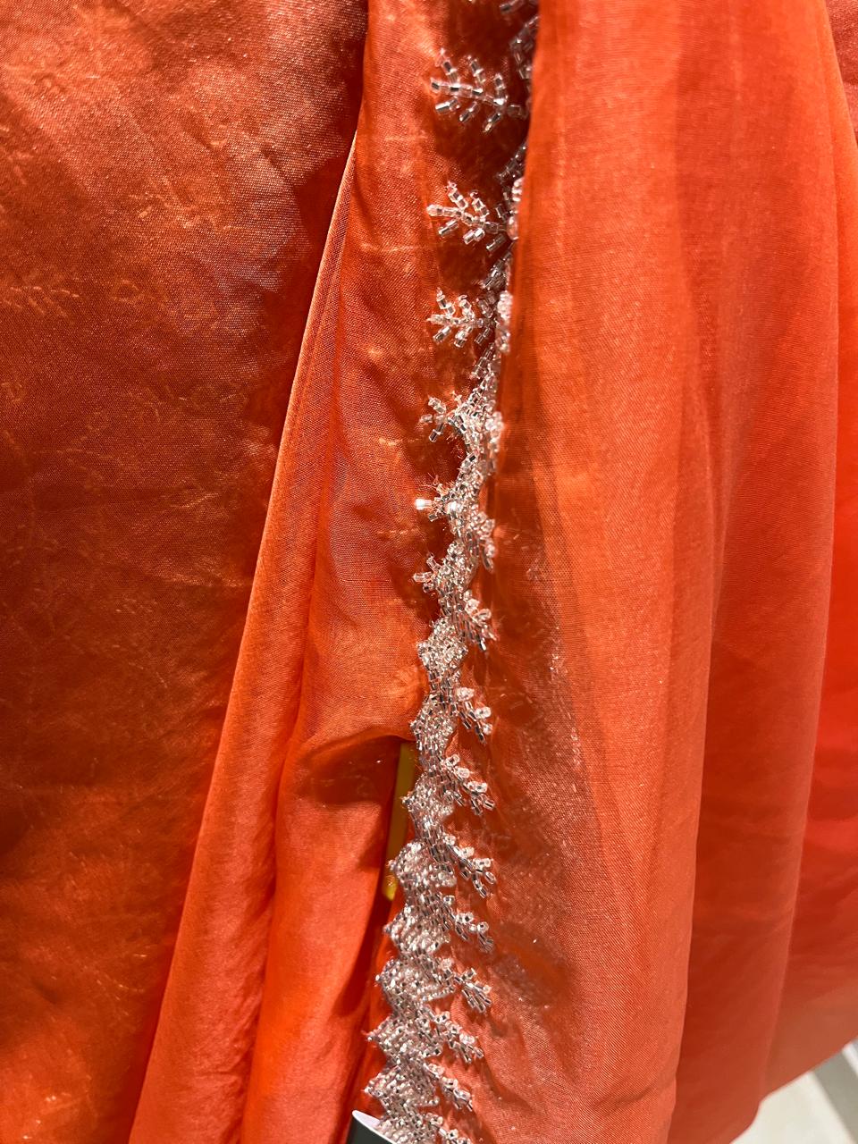 Orange Organza Saree | Swathi Nanda Sarees