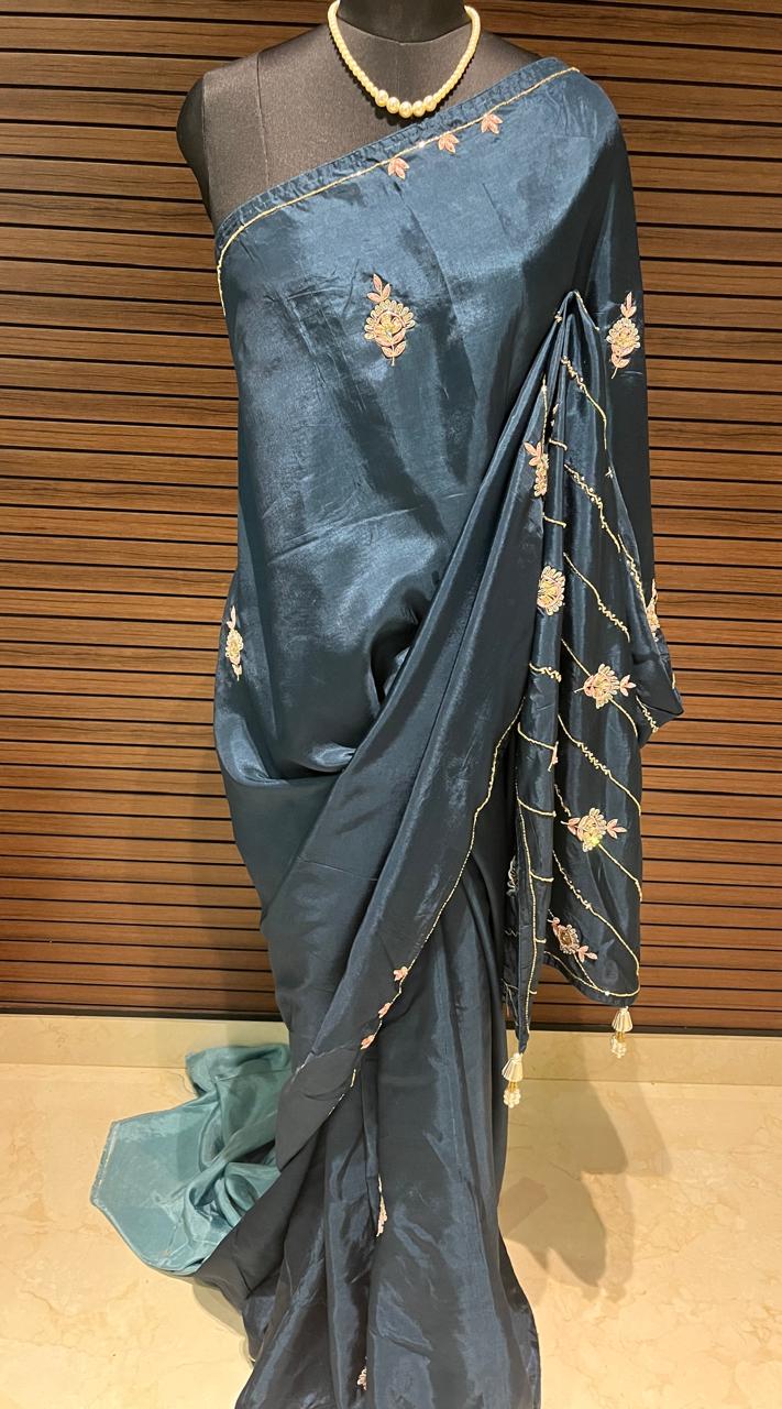 Sara Teal Green Embroided Saree | Swathi Nanda Sarees