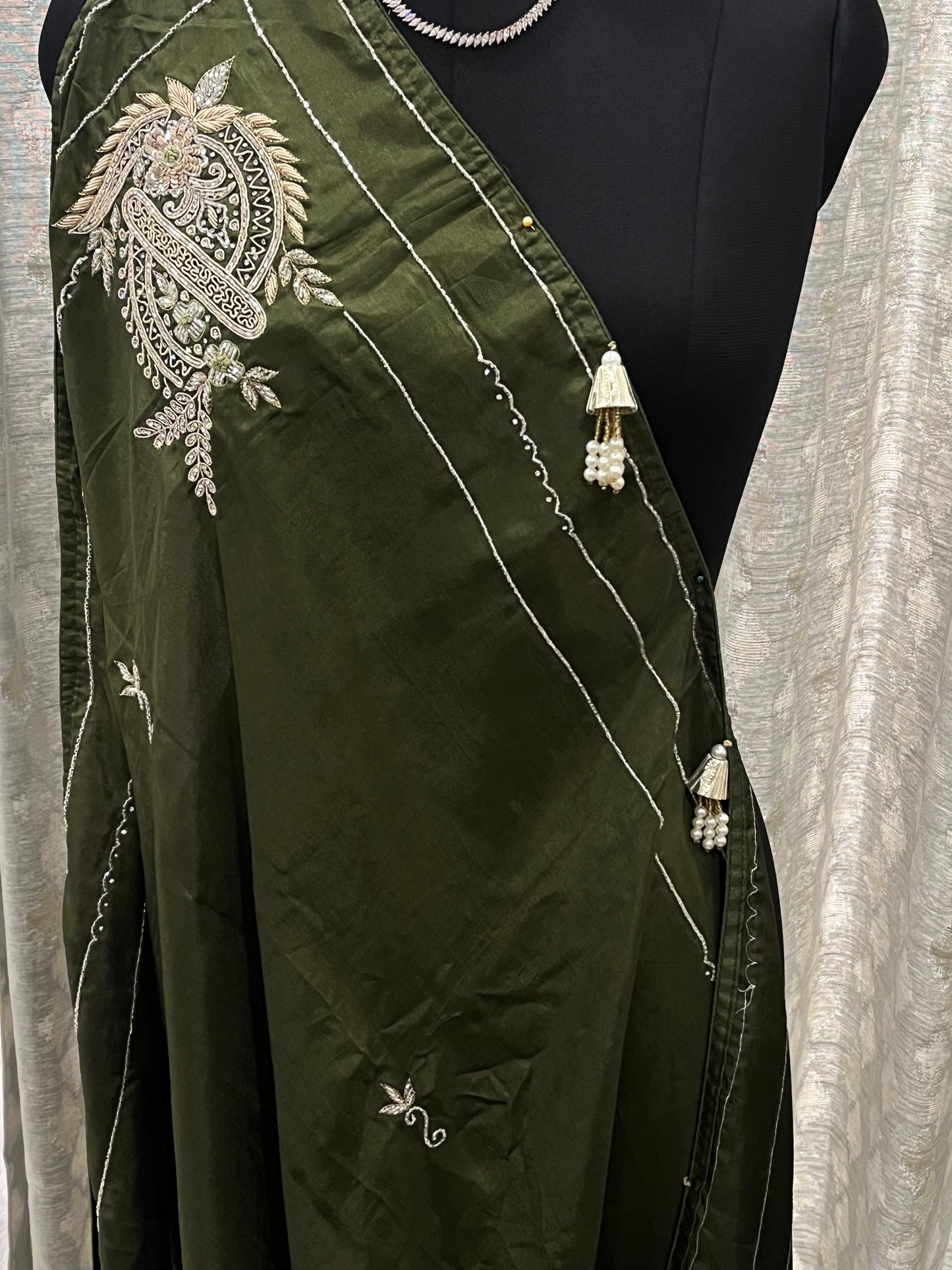 Sara Mehendi Green Embroided Saree | Swathi Nanda Sarees