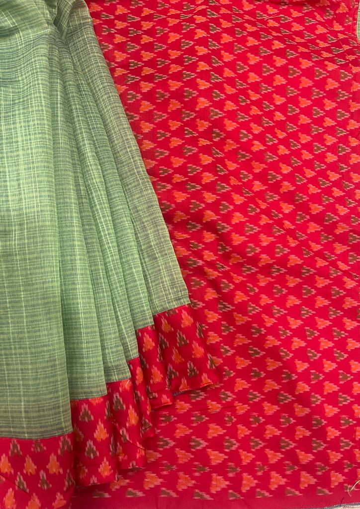 Mint Green and Red Ikkath Saree | Swathi Nanda Sarees