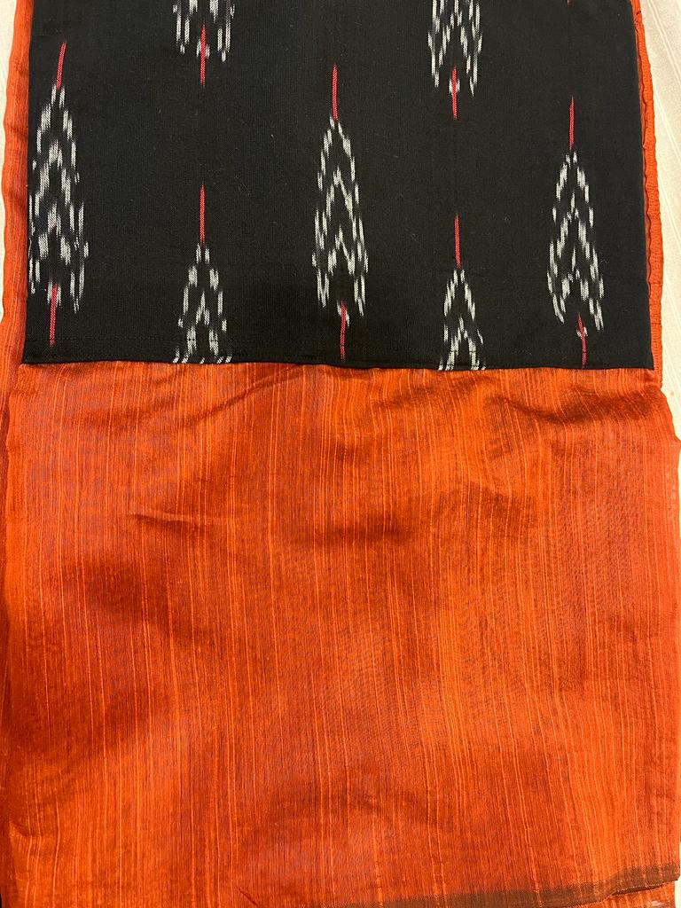 Brown and Black Ikkat Designer Cotton Saree | Swathi Nanda Sarees