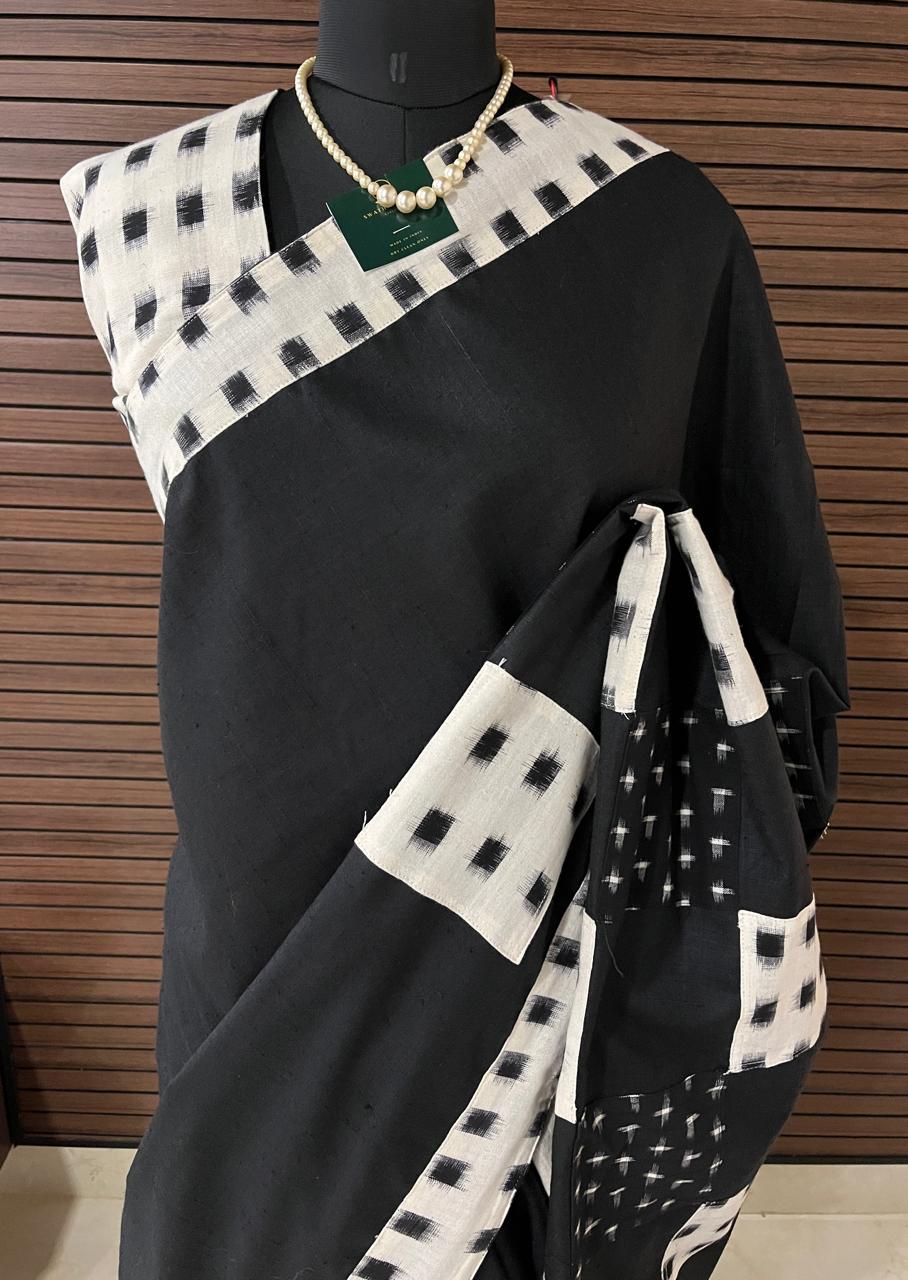 Black and White Ikkat Designer Cotton Saree | Swathi Nanda Sarees