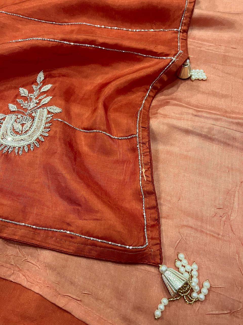 Sara Rust Orange Embroided Saree | Swathi Nanda Sarees