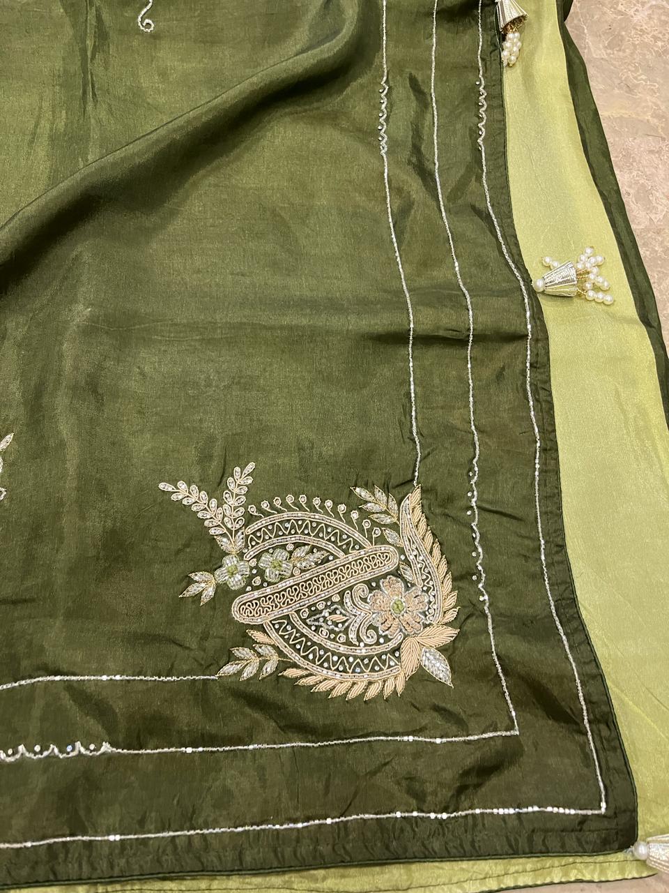 Sara Mehendi Green Embroided Saree | Swathi Nanda Sarees