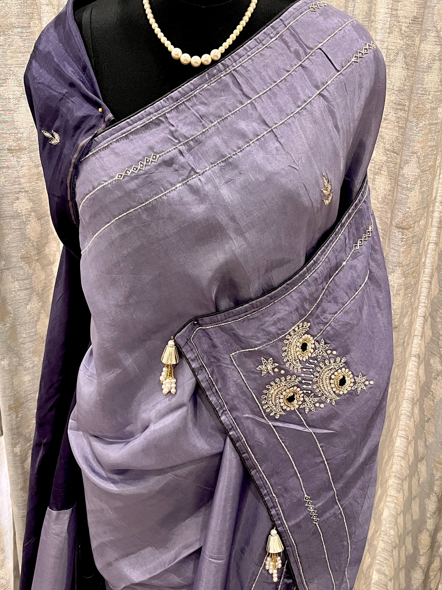 Sara Lavender Embroided Saree | Swathi Nanda Sarees
