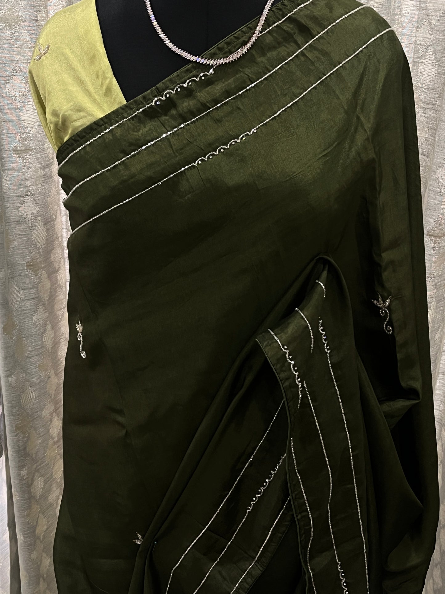 Sara Mehendi Green Embroided Saree | Swathi Nanda Sarees