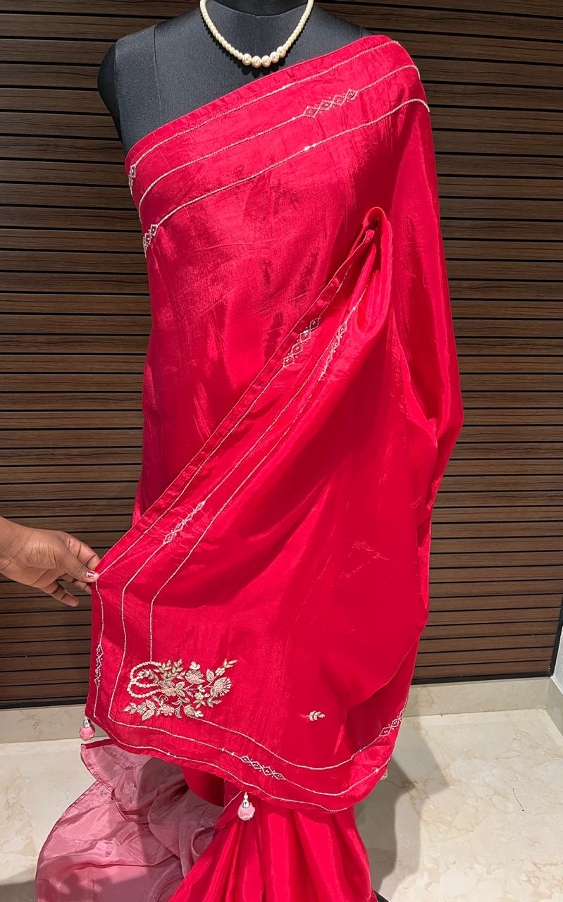 Sara Red Embroided Saree | Swathi Nanda Sarees