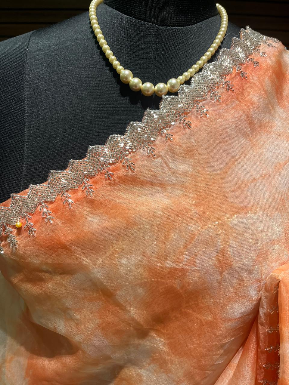Peach Organza Saree | Swathi Nanda Sarees