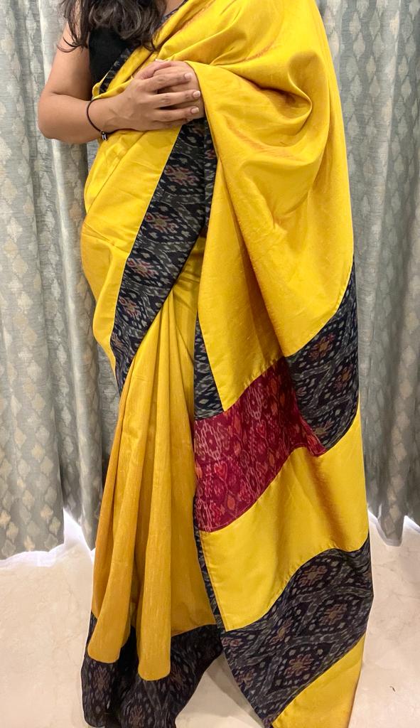 Yellow and Blue pochampally Ikkat Designer Saree | Swathi Nanda Sarees