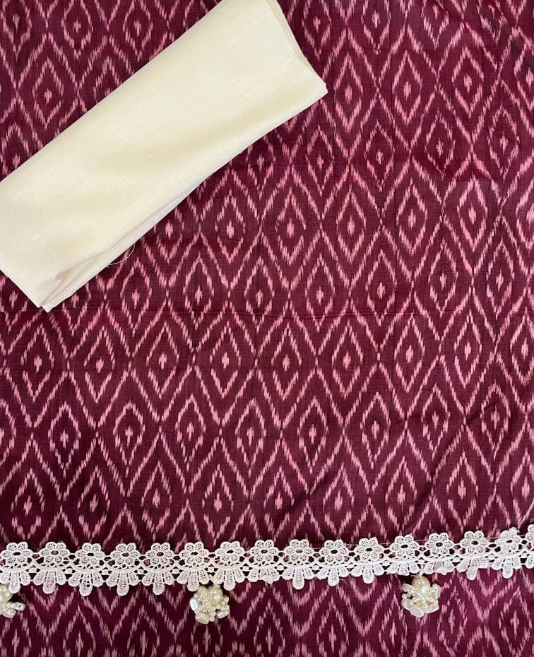Cream and wine maroon Ikkat Designer Cotton Saree | Swathi Nanda Sarees