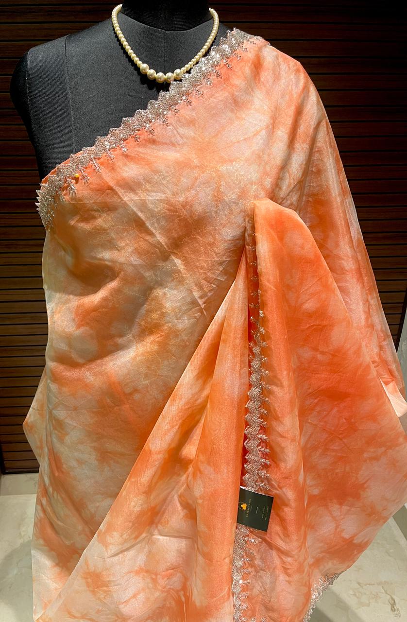 Peach Organza Saree | Swathi Nanda Sarees