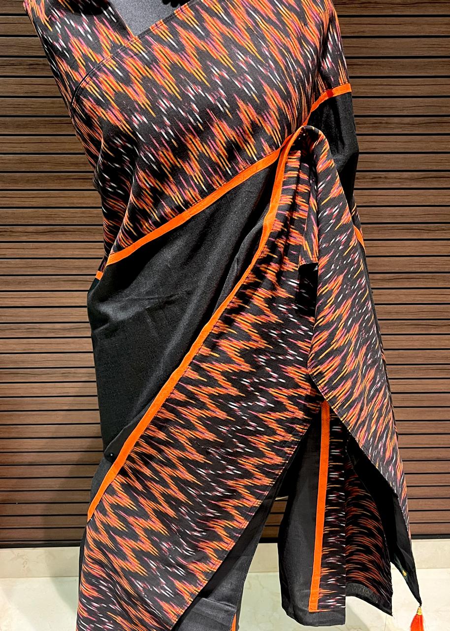 Black Ikkat Designer Cotton Saree | Swathi Nanda Sarees