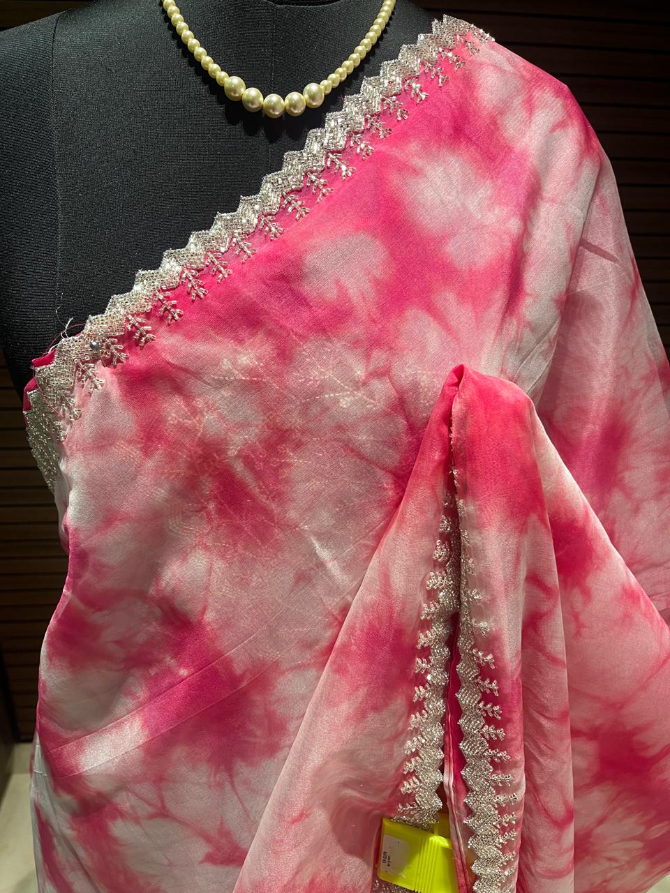 Pink Shibori Organza Saree | Swathi Nanda Sarees