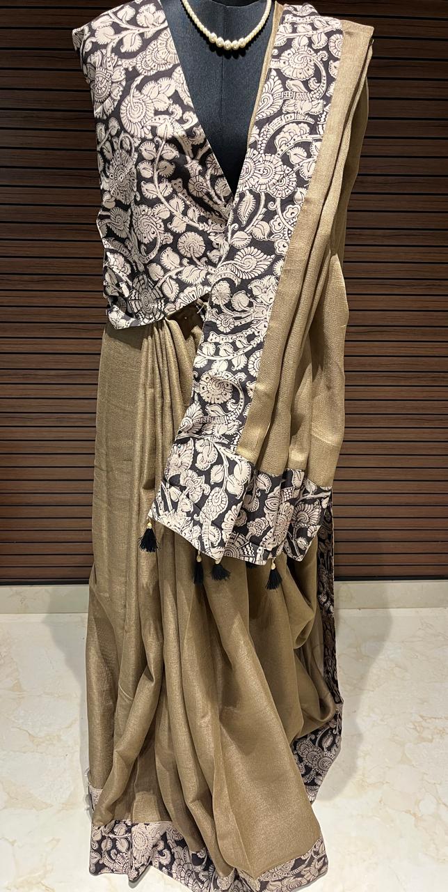Olive Brown Designer Cotton Kalamkari Saree | Swathi Nanda Sarees