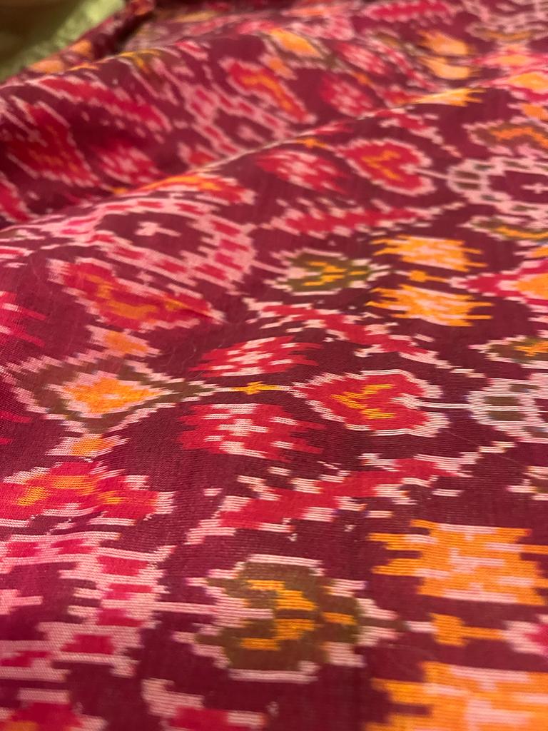 Red and Green pochampally Ikkat Designer Saree | Swathi Nanda Sarees