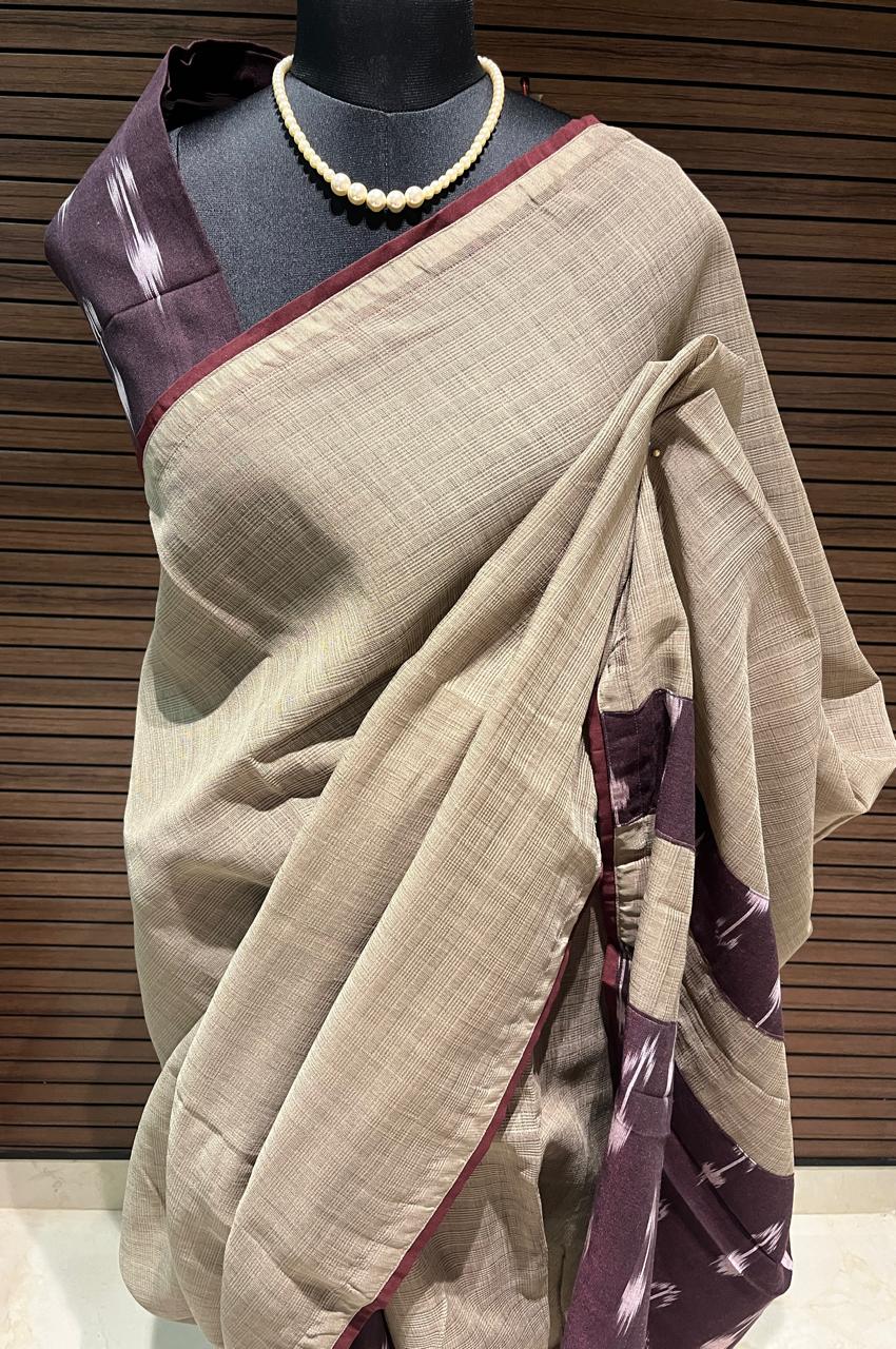 Grey Wine Ikkat Designer Cotton Saree | Swathi Nanda Sarees