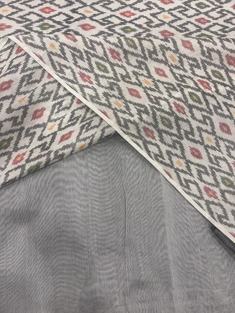 White and Grey pochampally Ikkat Designer Saree | Swathi Nanda Sarees