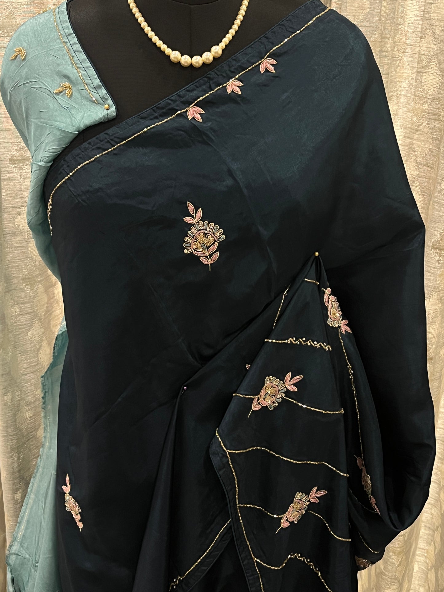 Sara Teal Green Embroided Saree | Swathi Nanda Sarees