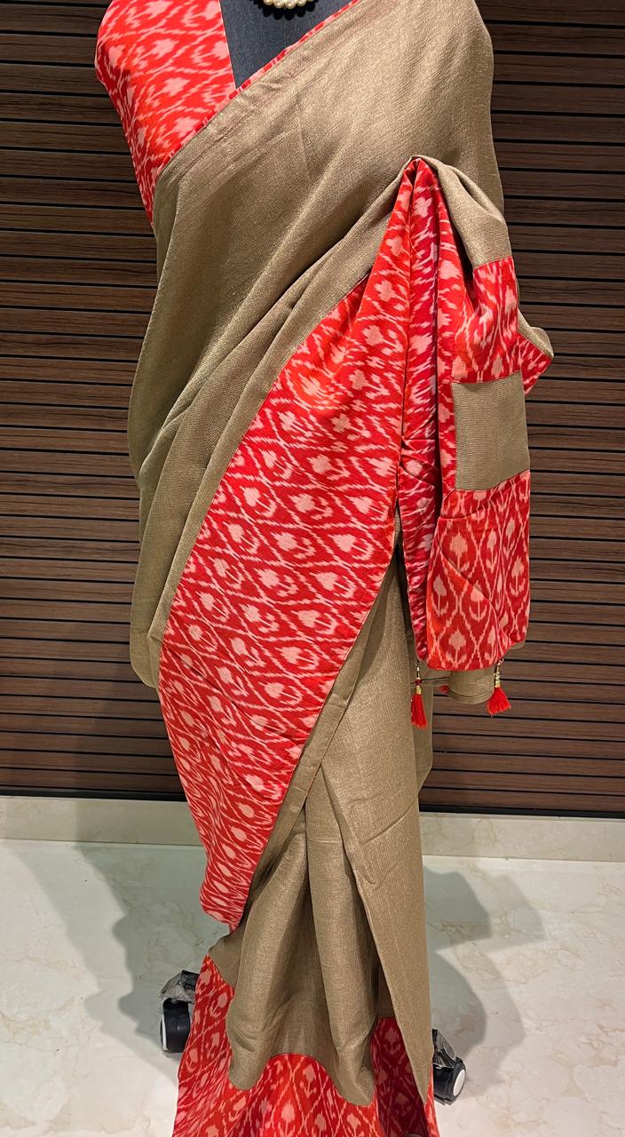 Brown Jute net Ikkat Designer Cotton Saree | Swathi Nanda Sarees