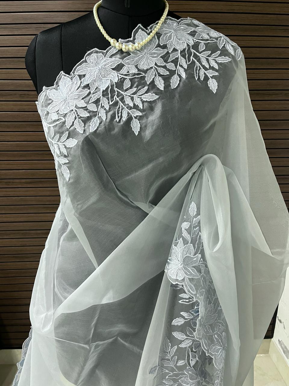 Powder Blue Organza Saree | Swathi Nanda Sarees
