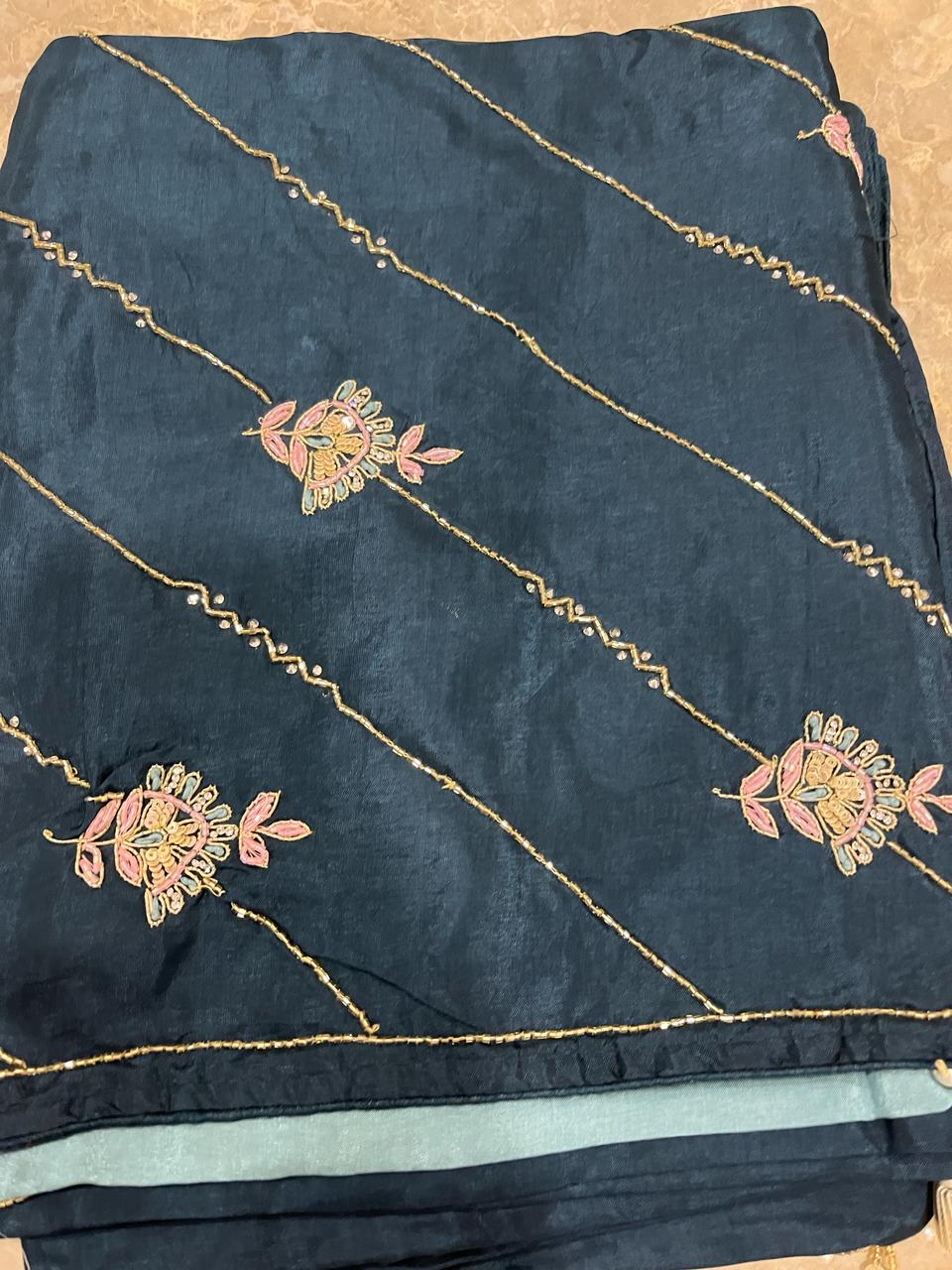 Sara Teal Green Embroided Saree | Swathi Nanda Sarees