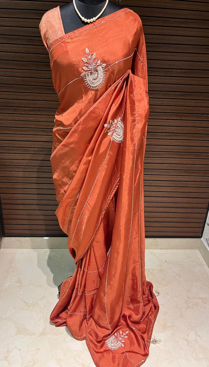 Sara Rust Orange Embroided Saree | Swathi Nanda Sarees