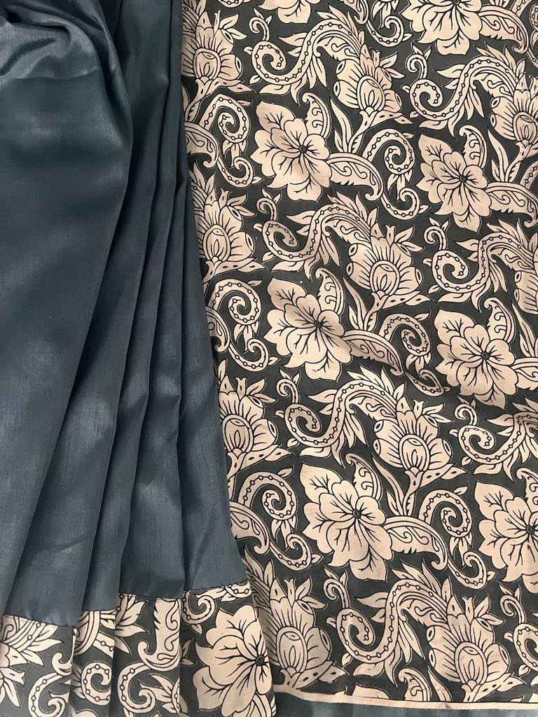 Grey Designer Kalamkari Silk Cotton Saree | Swathi Nanda Sarees