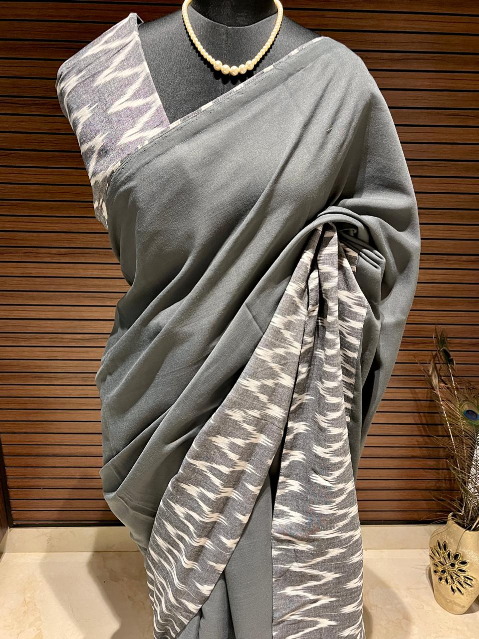 Grey Ikkat Designer Cotton Saree | Swathi Nanda Sarees