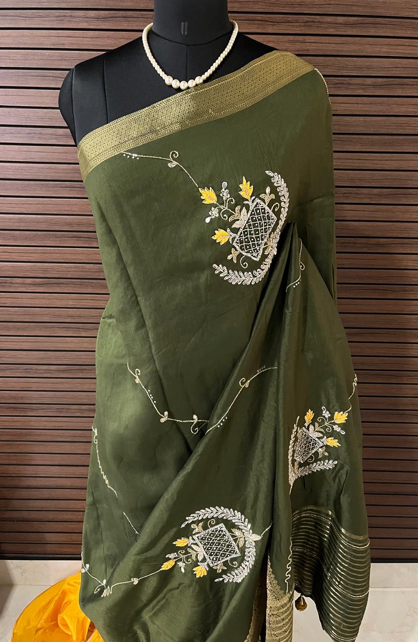 Sara Green Embroided Saree | Swathi Nanda Sarees
