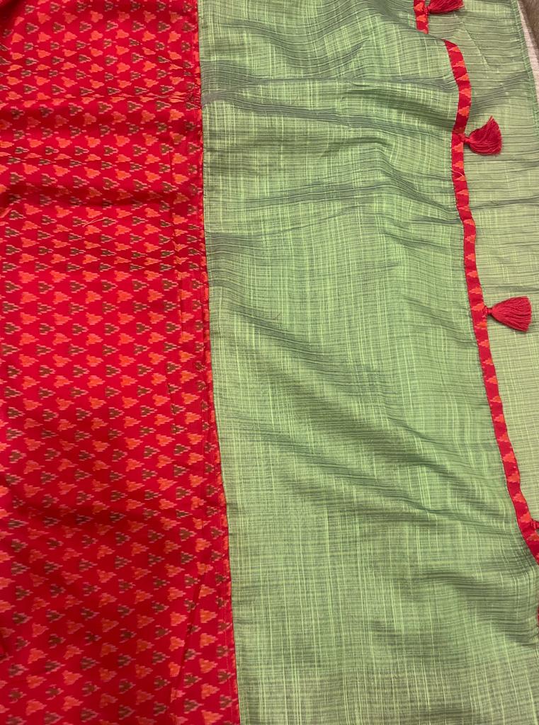 Mint Green and Red Ikkath Saree | Swathi Nanda Sarees