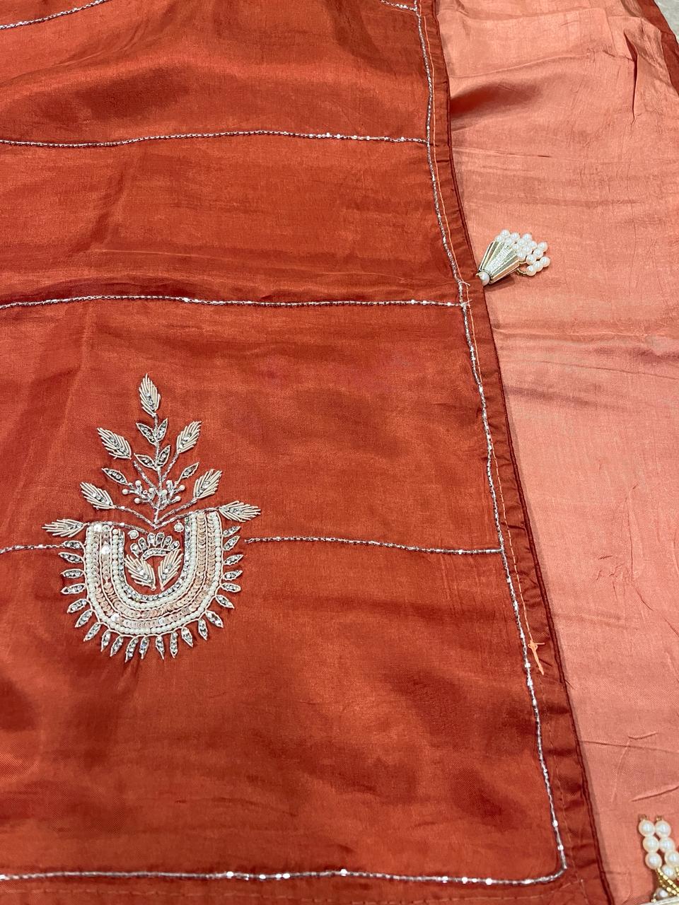 Sara Rust Orange Embroided Saree | Swathi Nanda Sarees