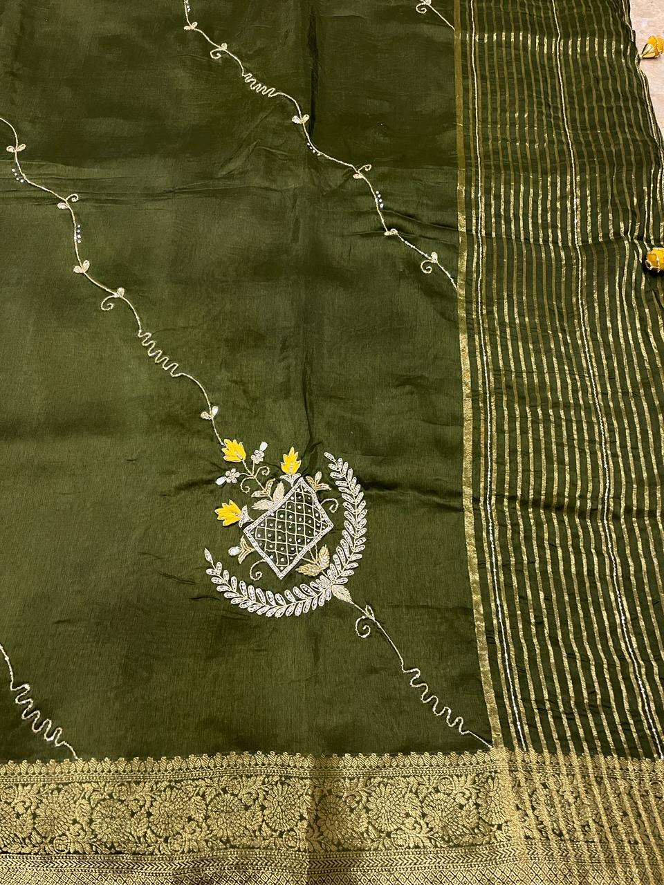 Sara Green Embroided Saree | Swathi Nanda Sarees