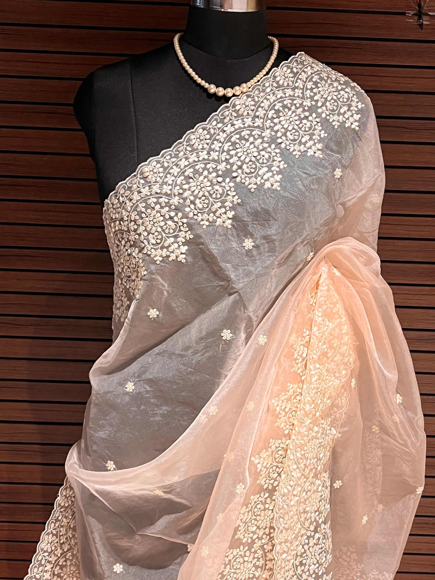 Maya Beige Organza Saree | Swathi Nanda Sarees