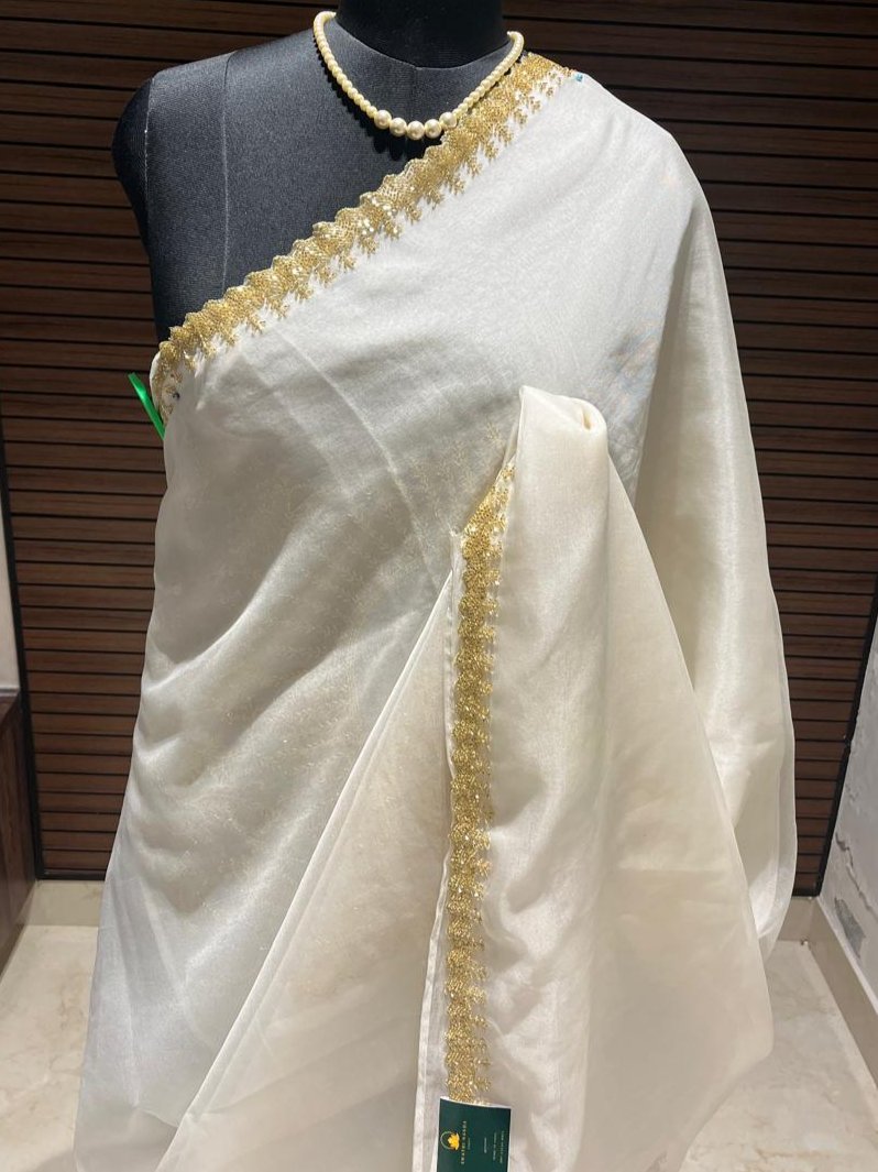 Cream Organza Saree | Swathi Nanda Sarees