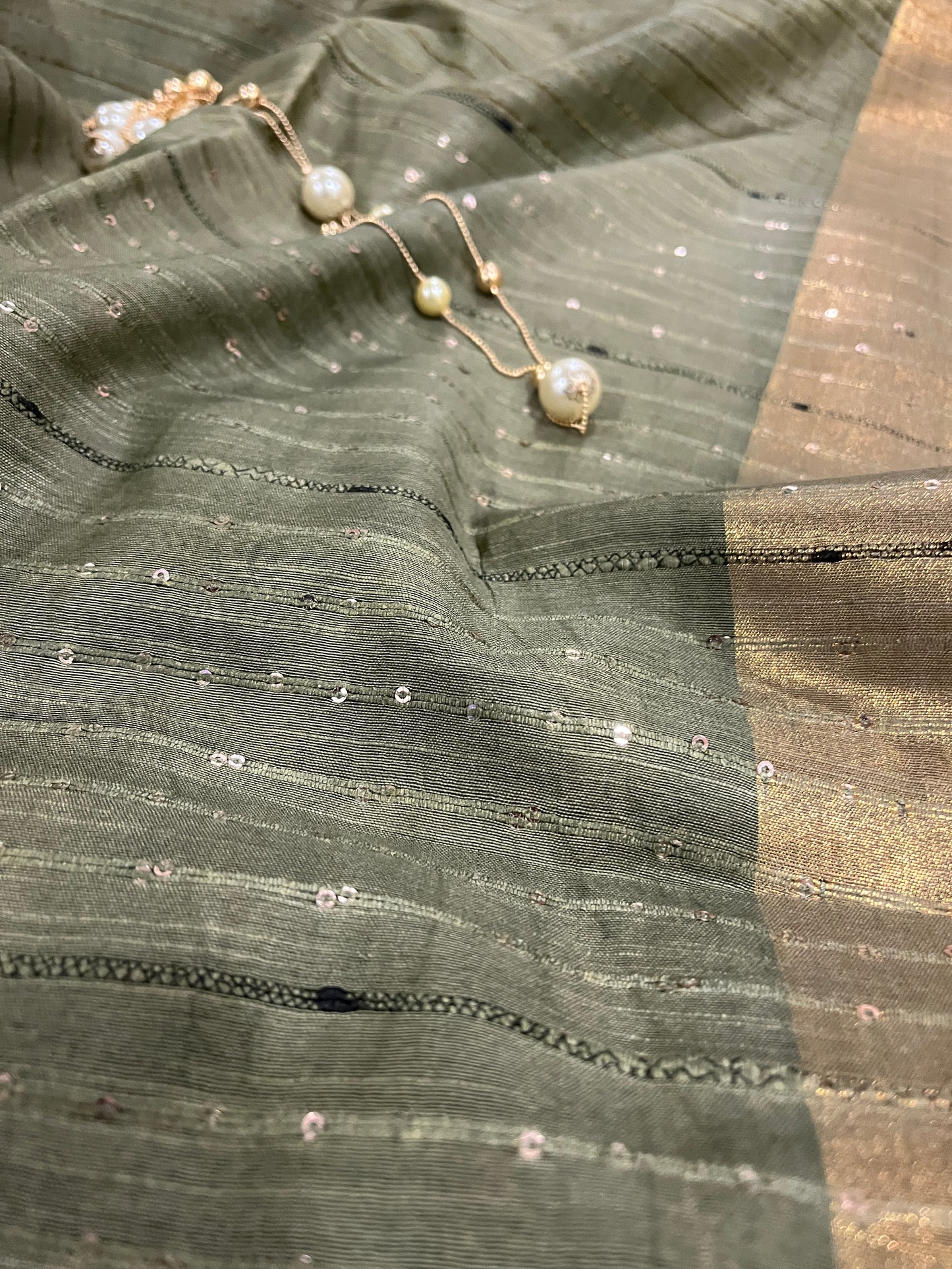 Moss Green Tussar Saree | Swathi Nanda Sarees