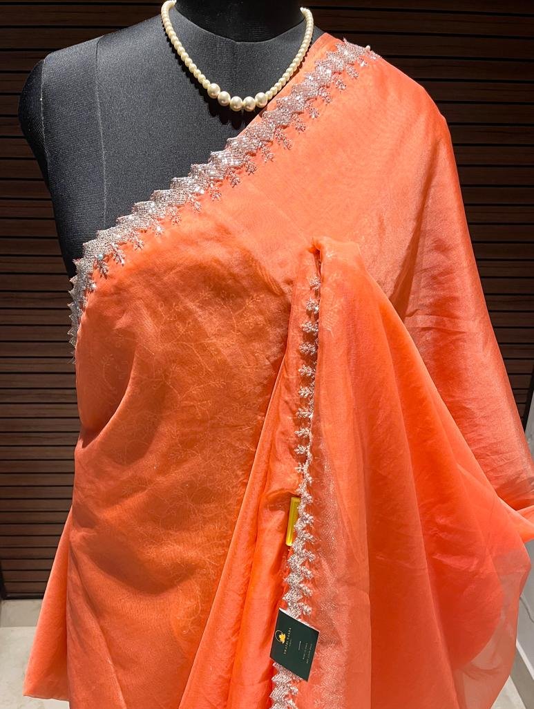 Orange Organza Saree | Swathi Nanda Sarees